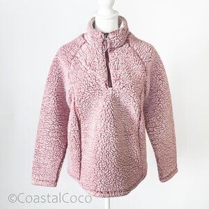 Cozy Sherpa Pink Quarter Zip Pullover Small Vegan Fleece Soft Warm Plush Jacket